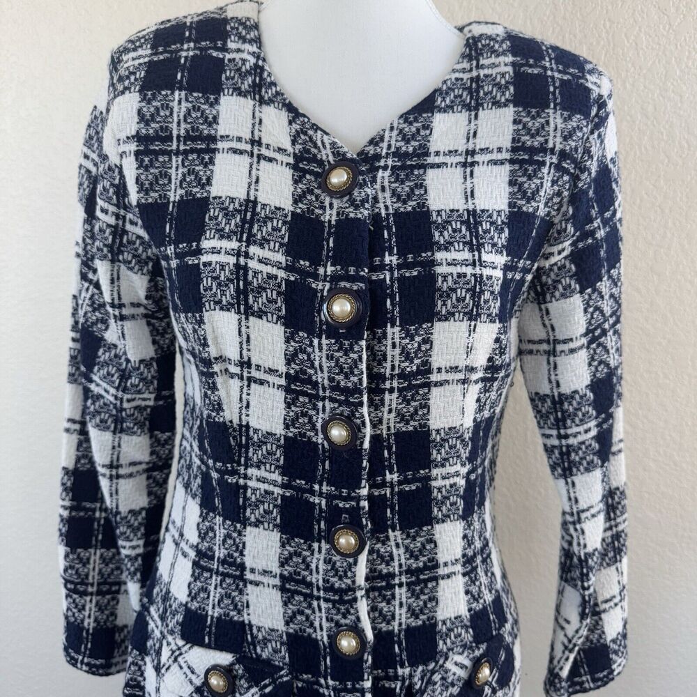 Byer Dress Jacket & Skirt Suit Set Navy Blue White Plaid Juniors Size 9 Vintage - Picture 2 of 16